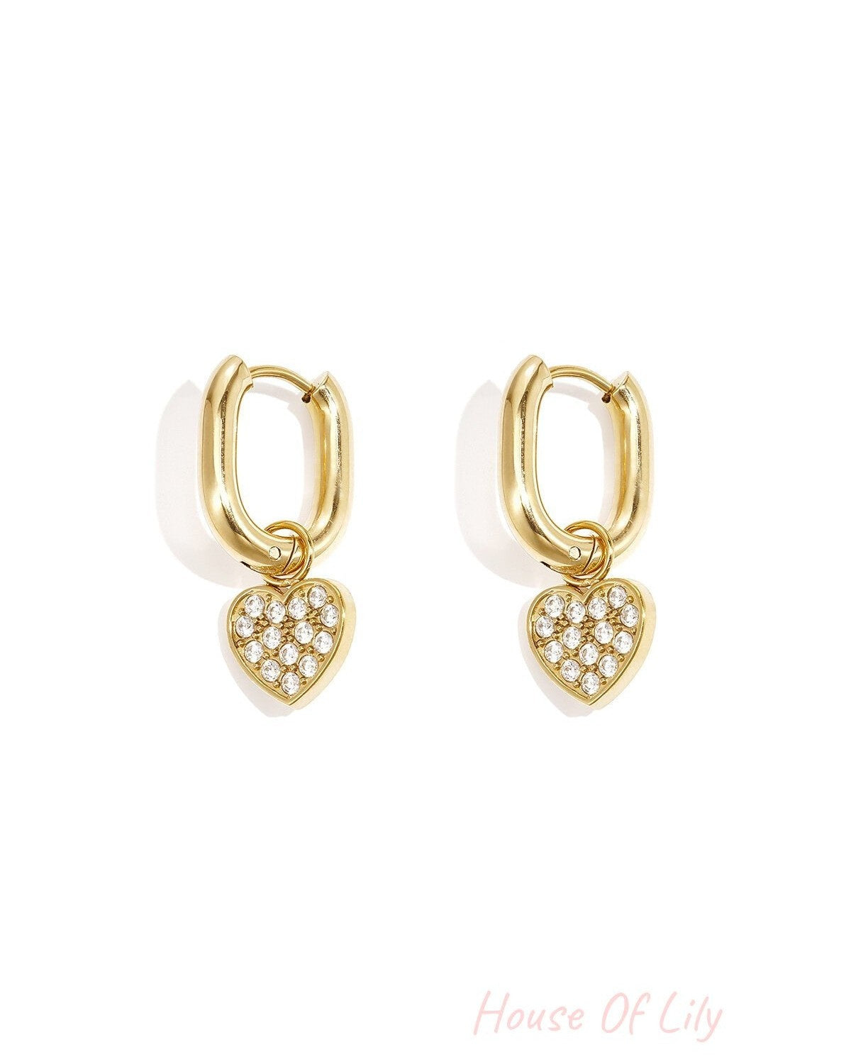 Squoval earrings with set heart charms