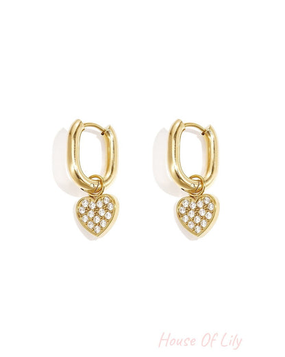 Squoval earrings with set heart charms