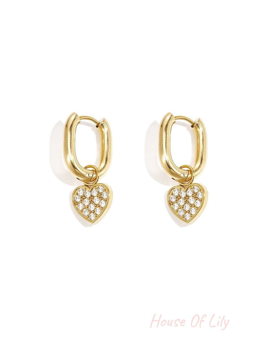 Squoval earrings with set heart charms
