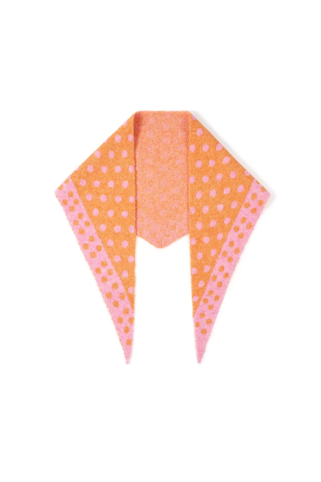 Orange and pink polka dot triangle scarf folded flat