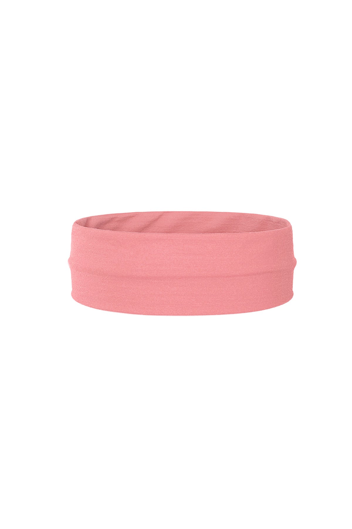 Soft peach nylon fabric headband displayed flat