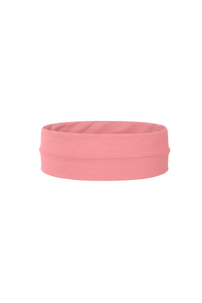 Soft peach nylon fabric headband displayed flat