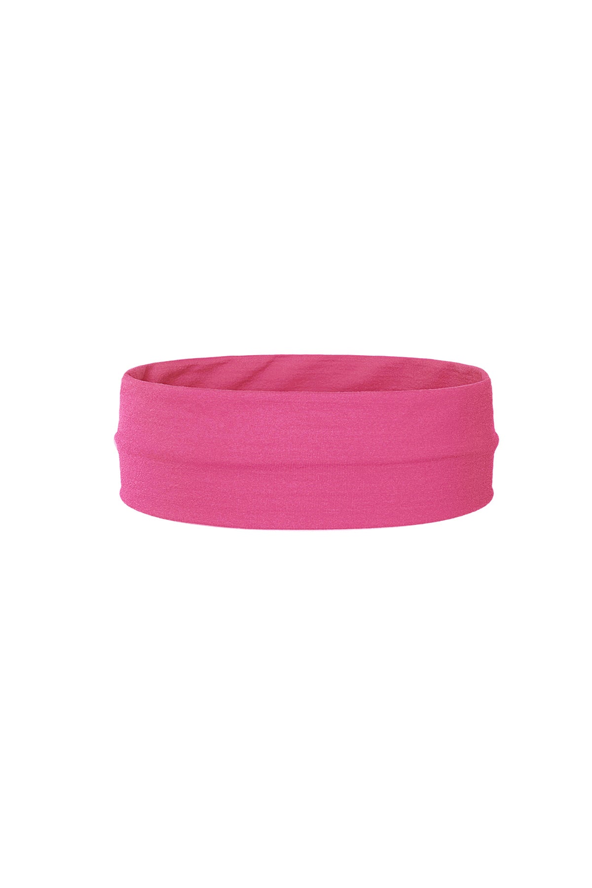 Magenta stretchy fabric headband shown flat