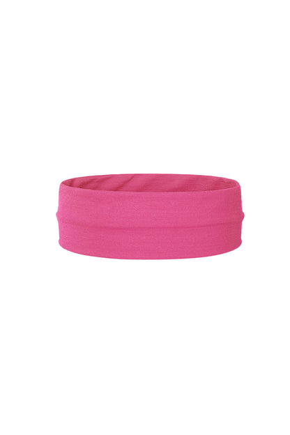 Magenta stretchy fabric headband shown flat