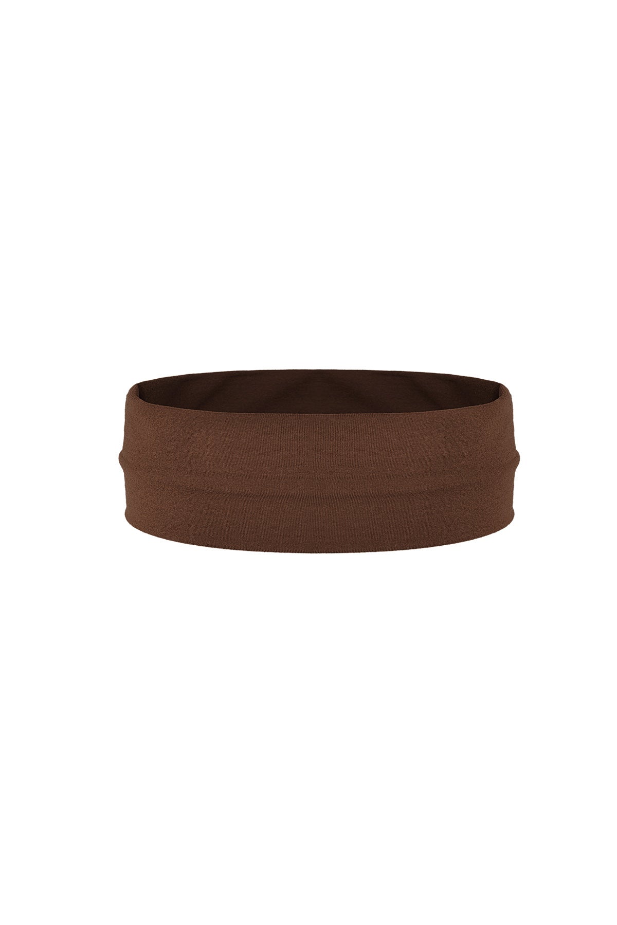 Brown soft nylon headband displayed flat on white background