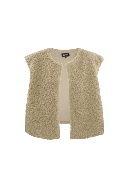 Alternative angle of off-white sherpa vest on white background emphasizing soft fuzzy material