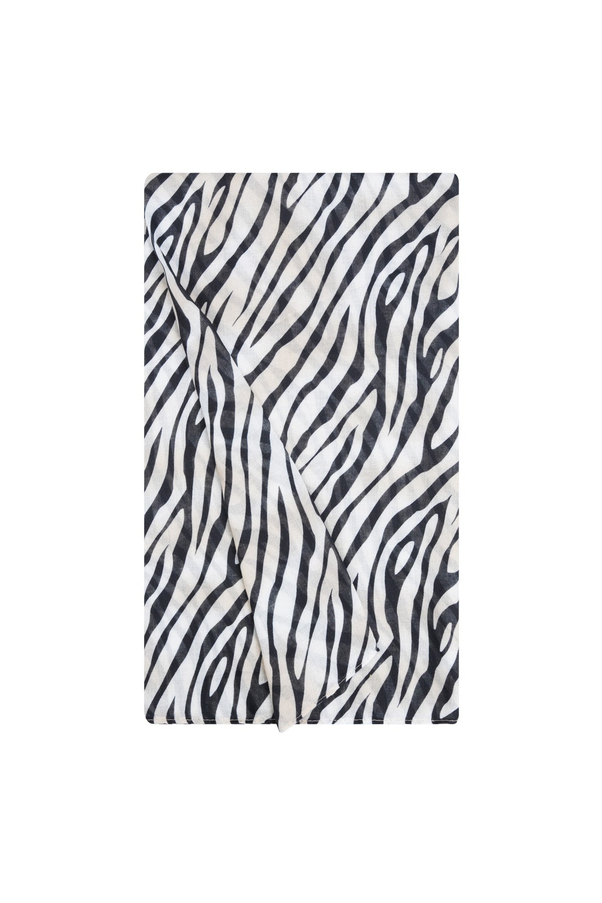 Close-up of folded zebra print scarf highlighting soft fabric texture and elegant animal stripe design