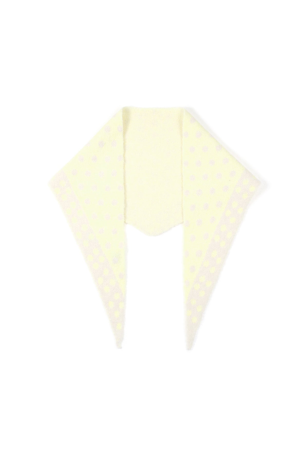 Light yellow and cream polka dot triangle scarf folded flat with subtle polka dots