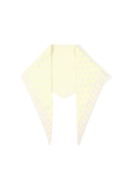 Light yellow and cream polka dot triangle scarf folded flat with subtle polka dots