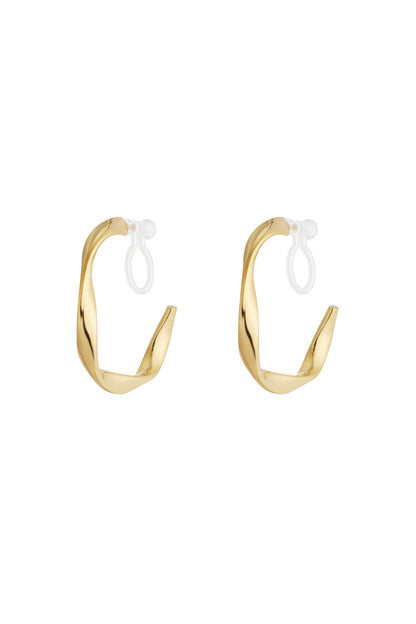 Pair of gold twisted hoop clip earrings with clear silicone backings