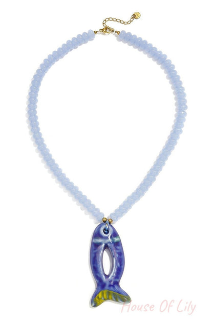 Charming Ceramic Fish Beaded Necklace for Summer
