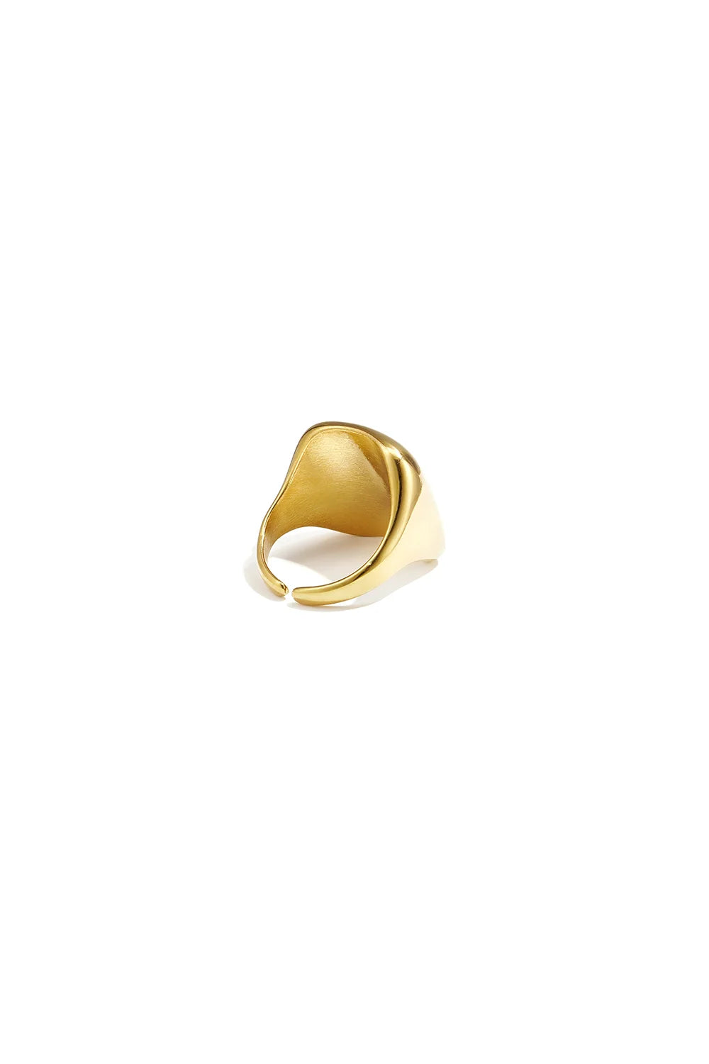 Gold statement ring with a bold, smooth geometric square design and an open, adjustable band.