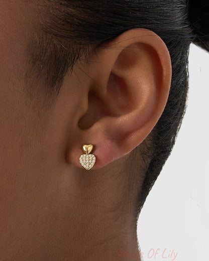 Heart stud earrings with stones