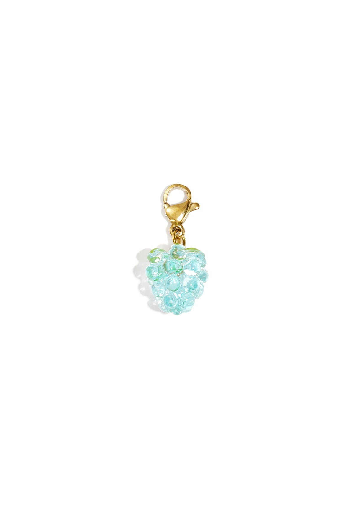 Light aqua blue resin berry charm with gold lobster clasp