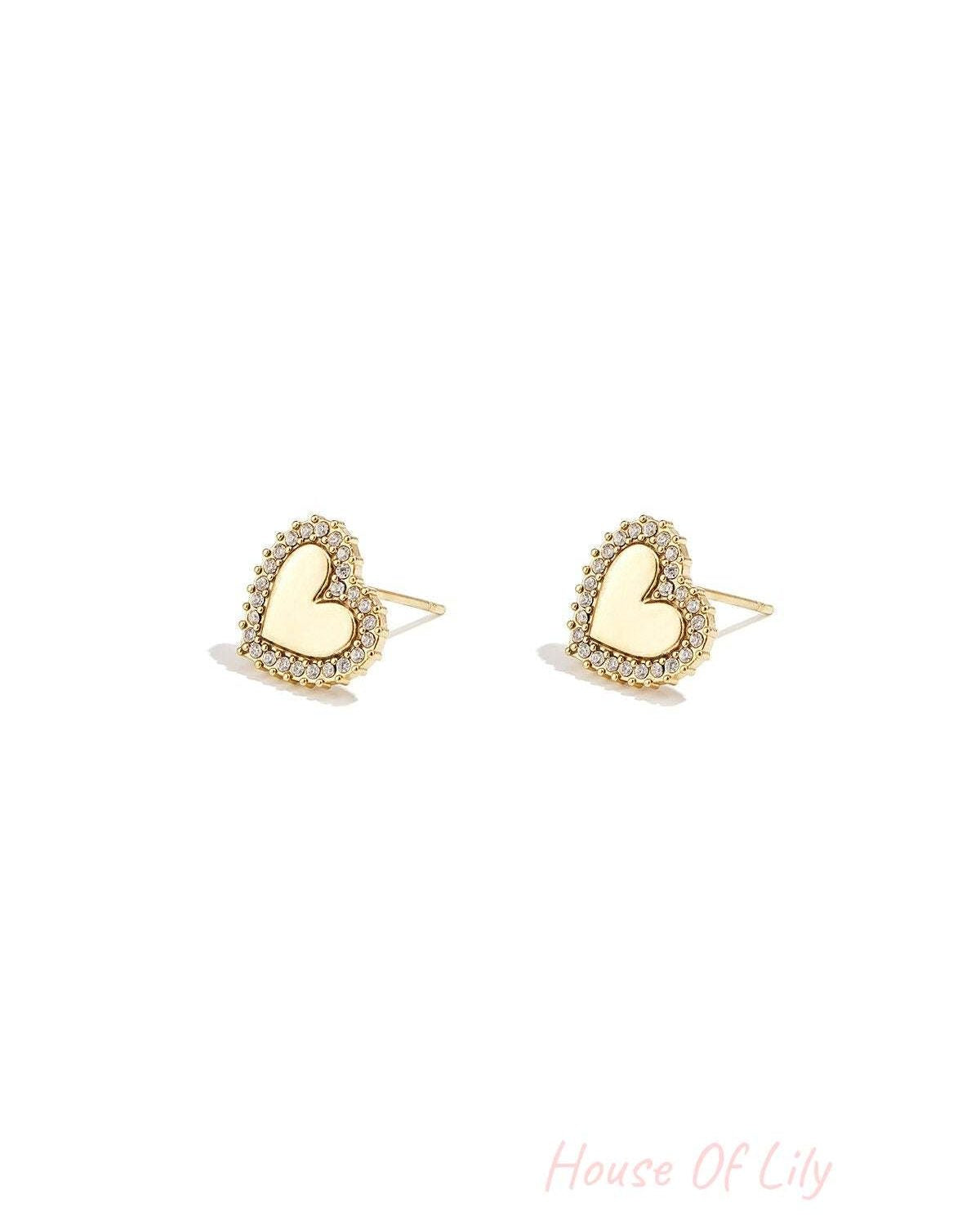 Heart-shaped stud earrings with set edges