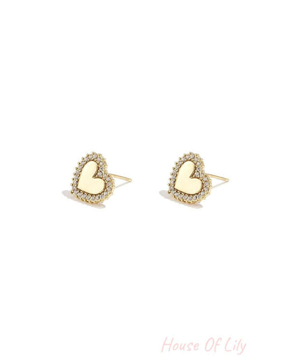 Heart-shaped stud earrings with set edges