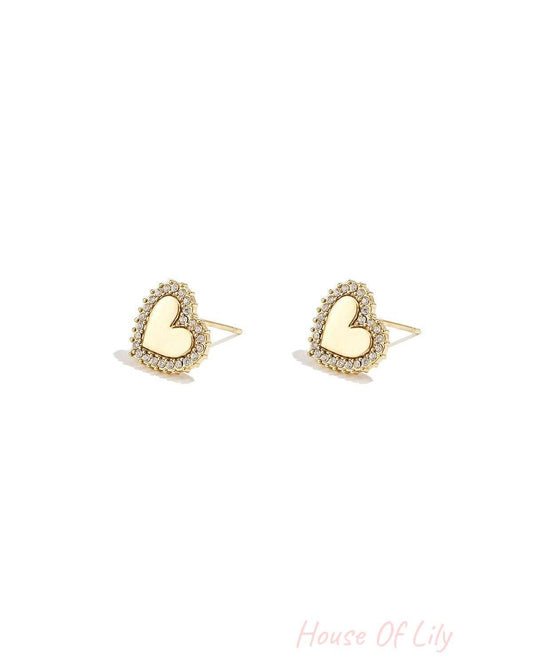 Heart-shaped stud earrings with set edges