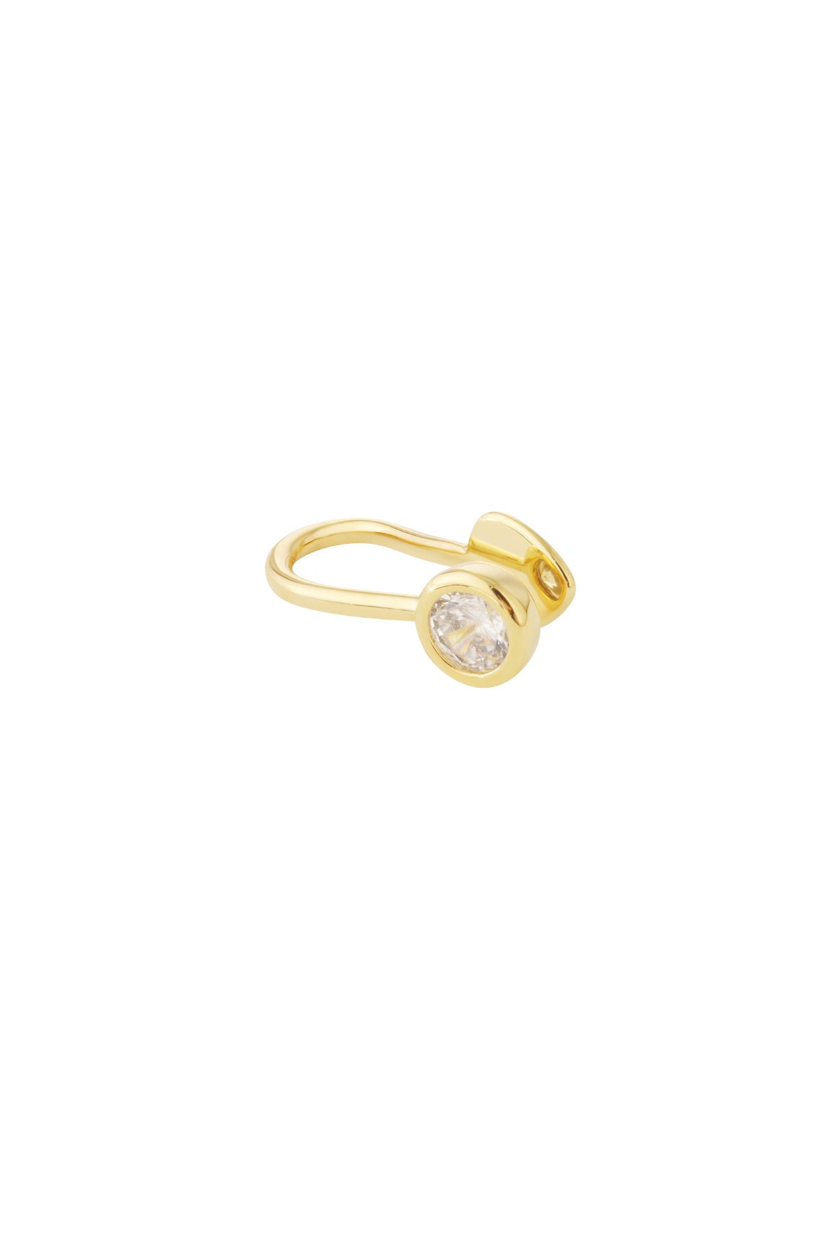 Gold-toned nose and ear cuff with sparkling zircon stone, isolated on white background