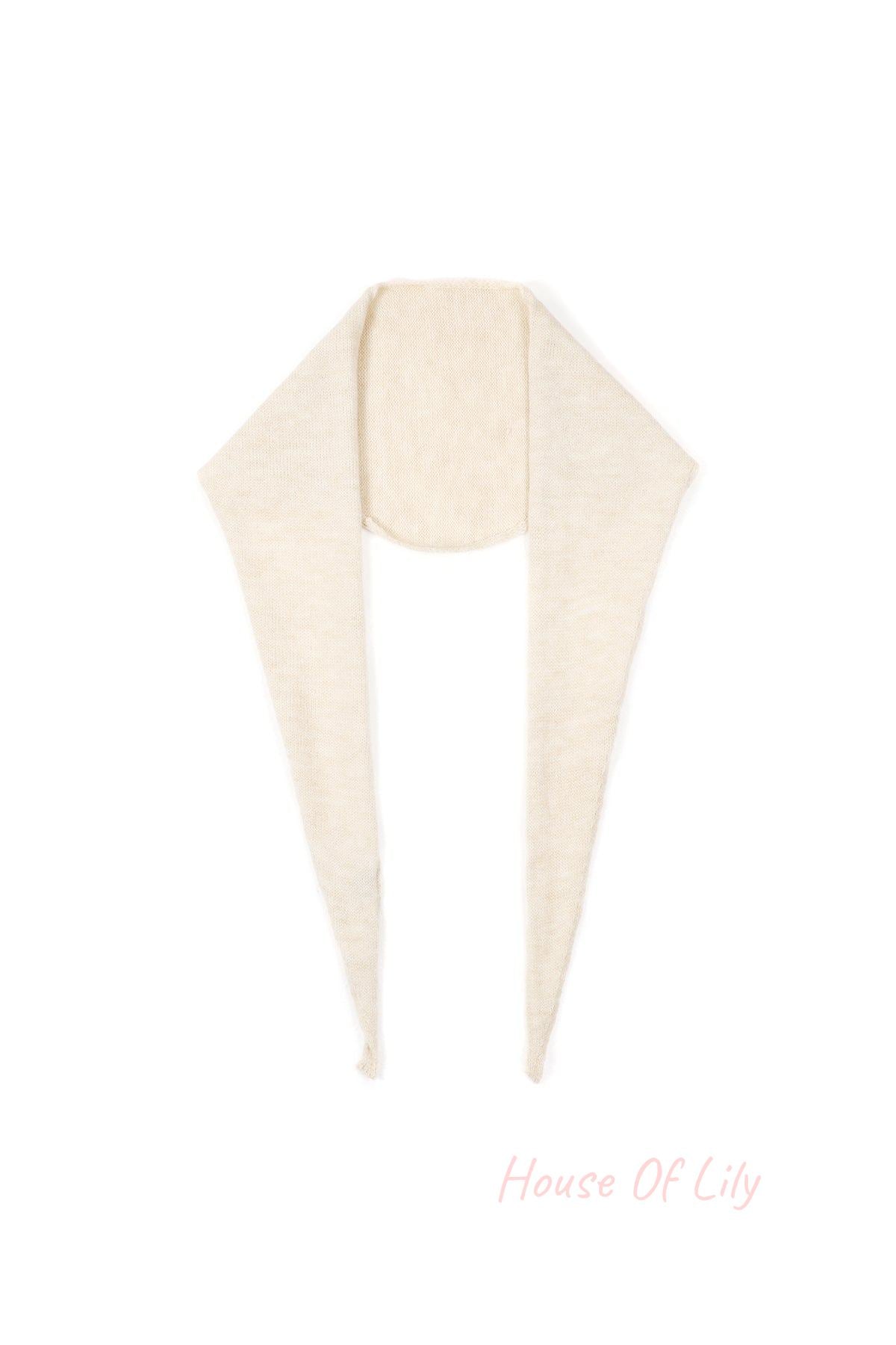 Cream beige soft knit triangle scarf displayed flat