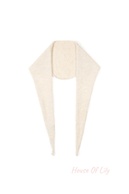 Cream beige soft knit triangle scarf displayed flat
