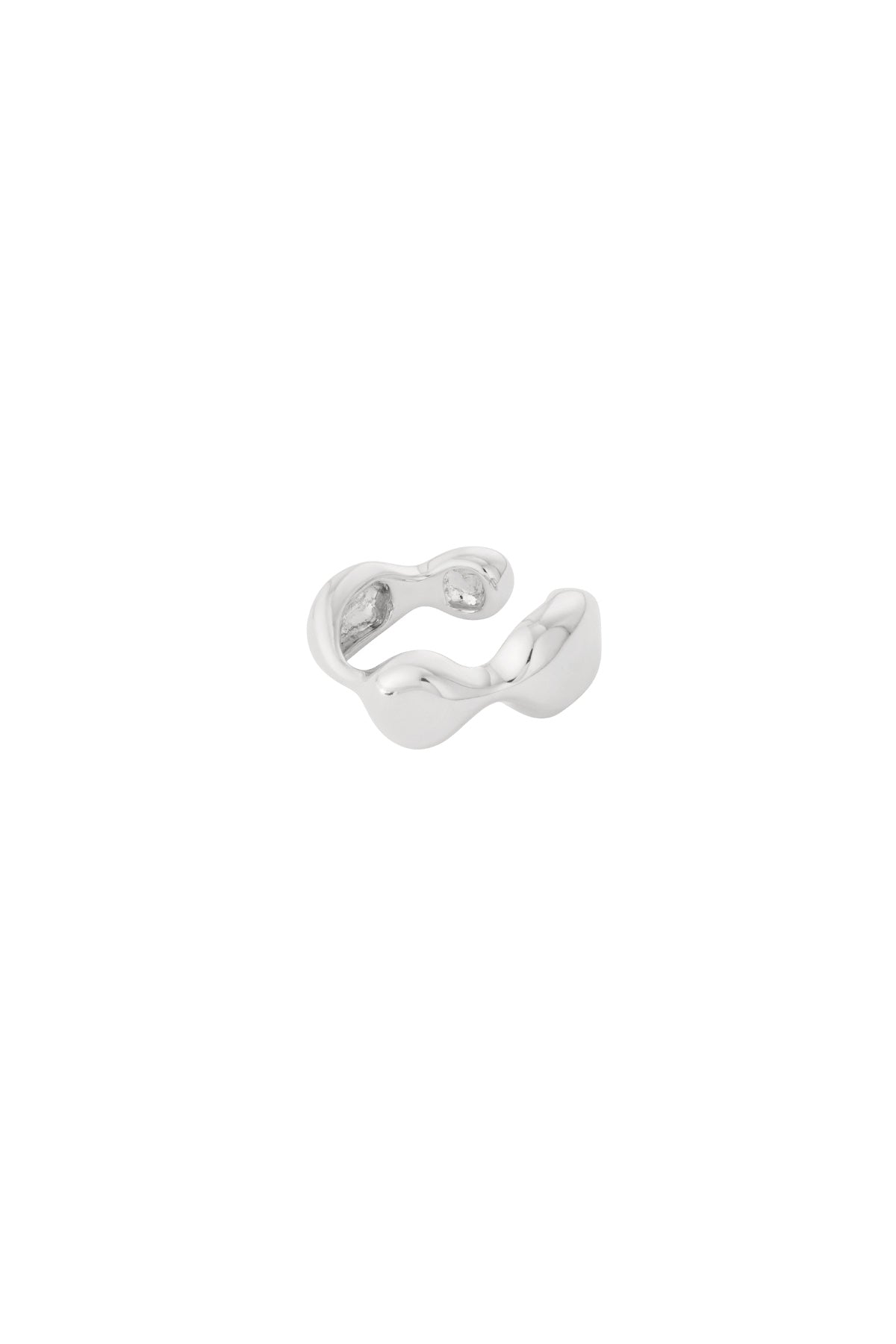 Silver wavy ear cuff featuring smooth wave-shaped design shown on white background