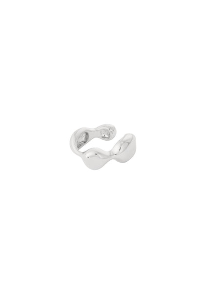 Silver wavy ear cuff featuring smooth wave-shaped design shown on white background