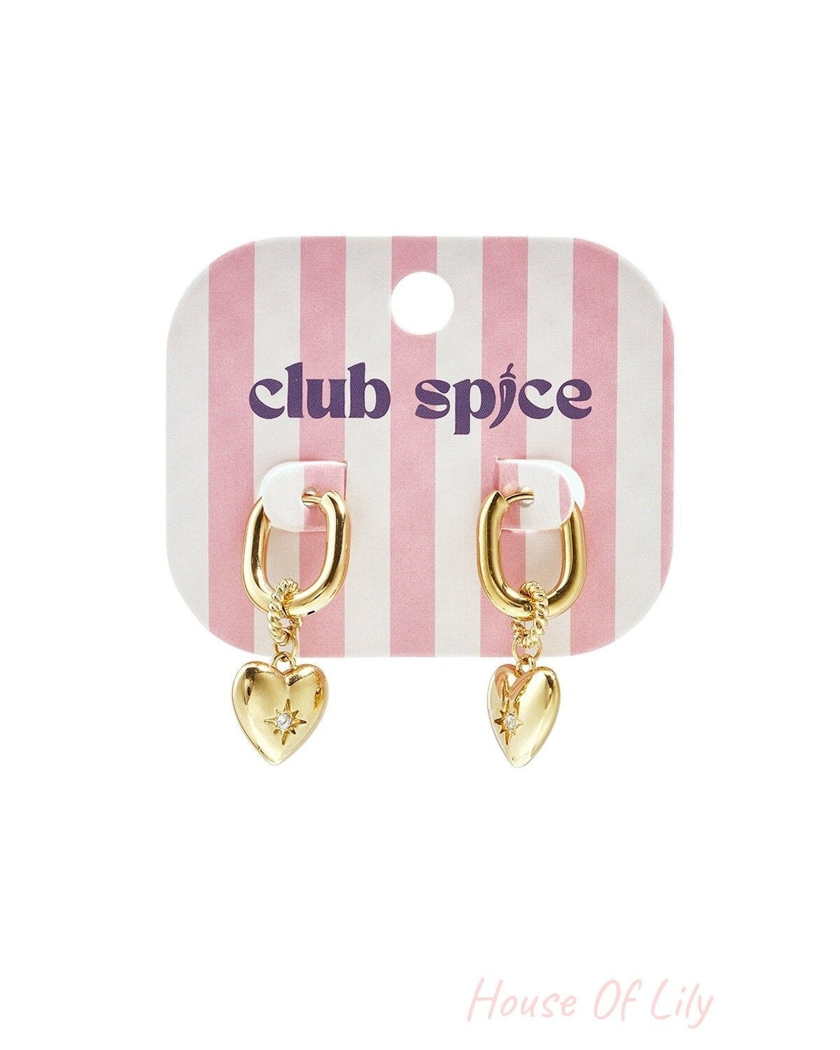Squoval earrings with heart pendant and stone