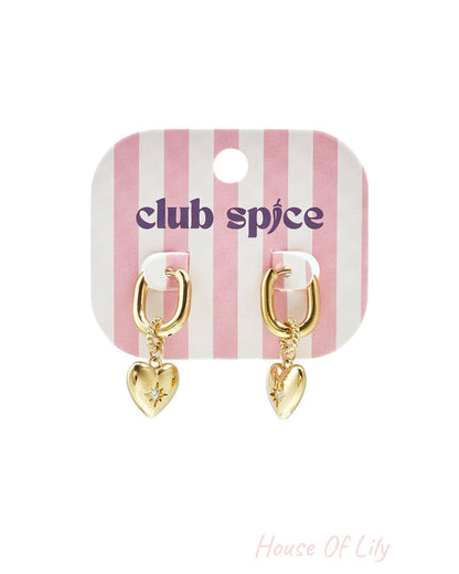 Squoval earrings with heart pendant and stone