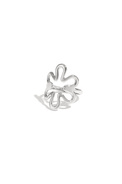 Silver floral outline adjustable ring isolated on white background