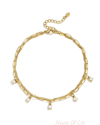 Elegant Gold-Toned Multi-Layered Anklet for Summer