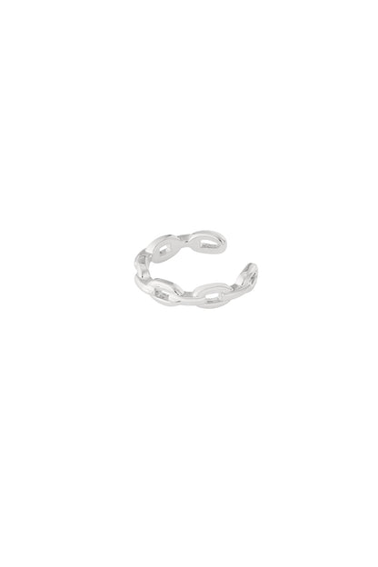 Silver-tone open chain link ear cuff with polished finish isolated on white background