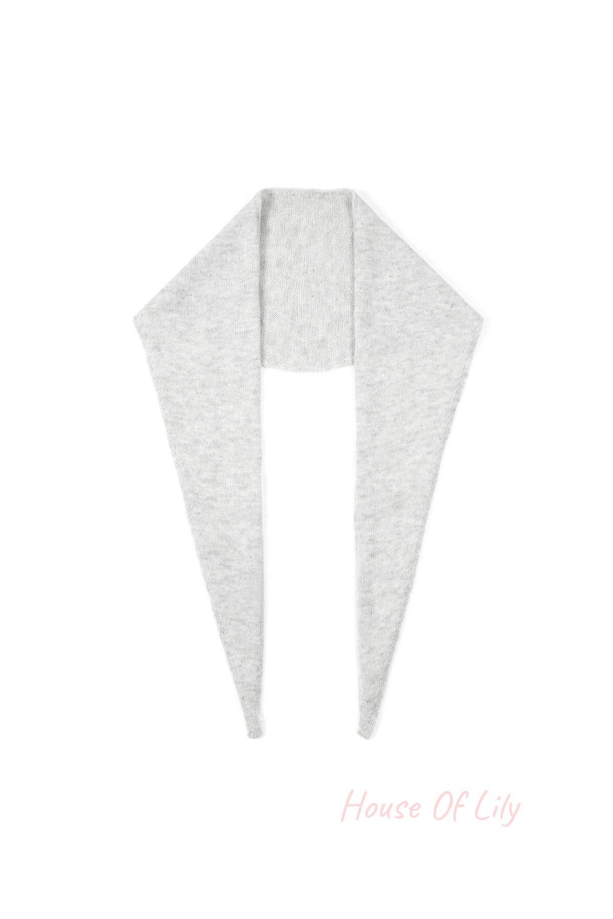 Light gray soft knit triangle scarf displayed flat