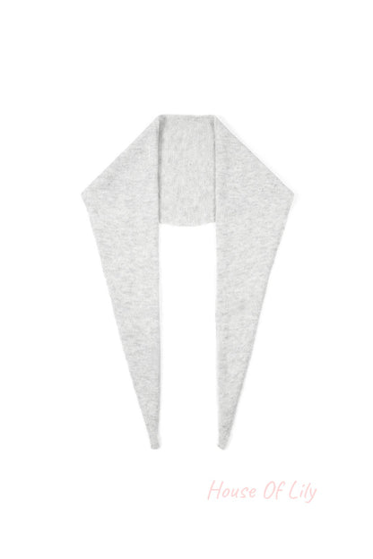 Light gray soft knit triangle scarf displayed flat