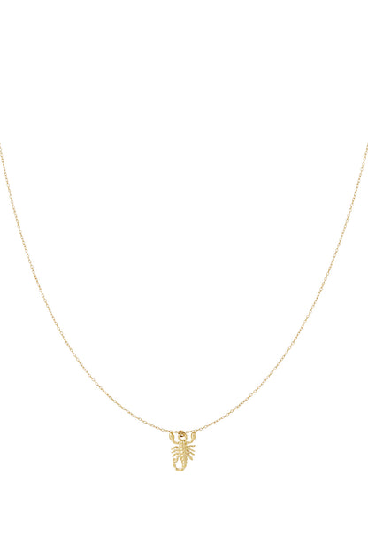 Gold Scorpio scorpion charm necklace on white background