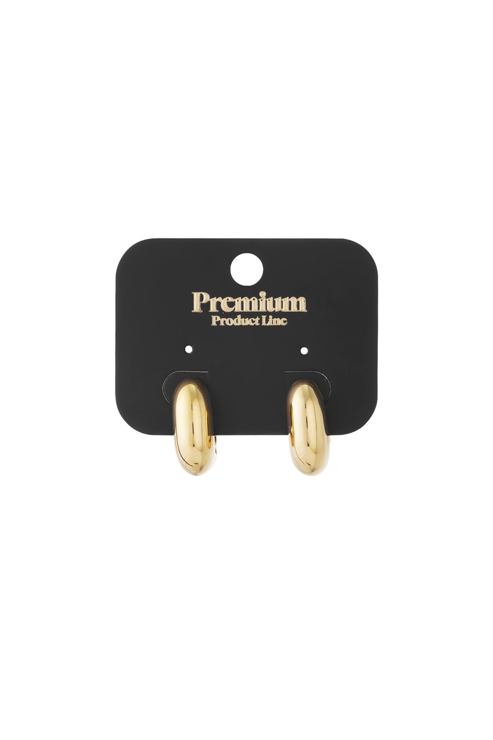 Glazed Puffy Loop earrings in shiny gold, featuring a smooth, thick, rounded minimalist hoop design on a display card.