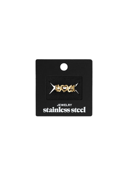 Gold-tone stainless steel Little Heart ring featuring a delicate repeating heart band on a black display card.