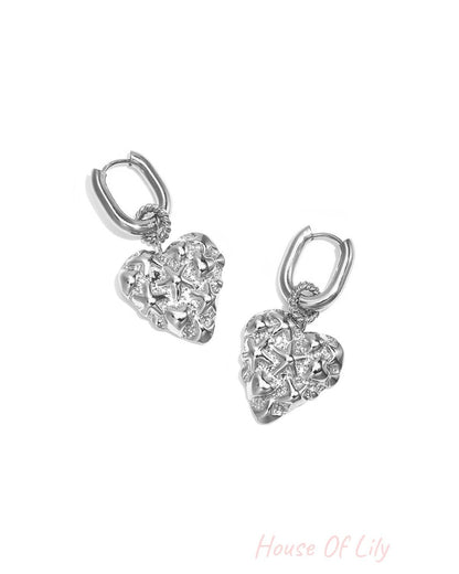 Squoval earrings with heart with star pattern