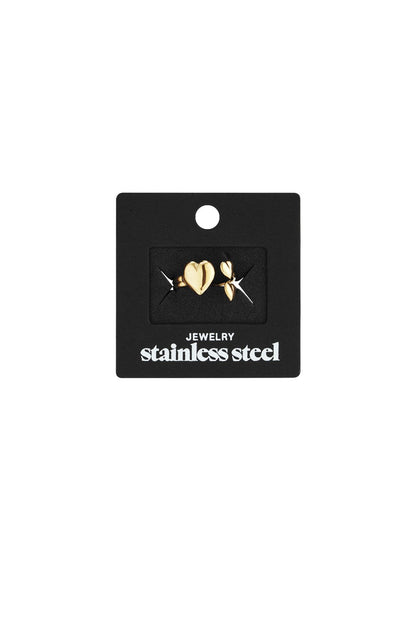 Gold-tone stainless steel Triple Heart Drip ring featuring three heart-shaped charms on a black display card.