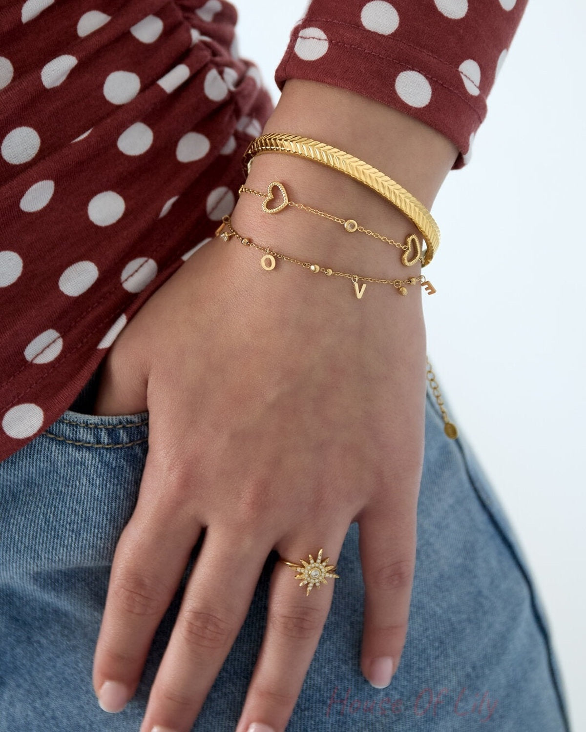 Love bracelet with dangling stones