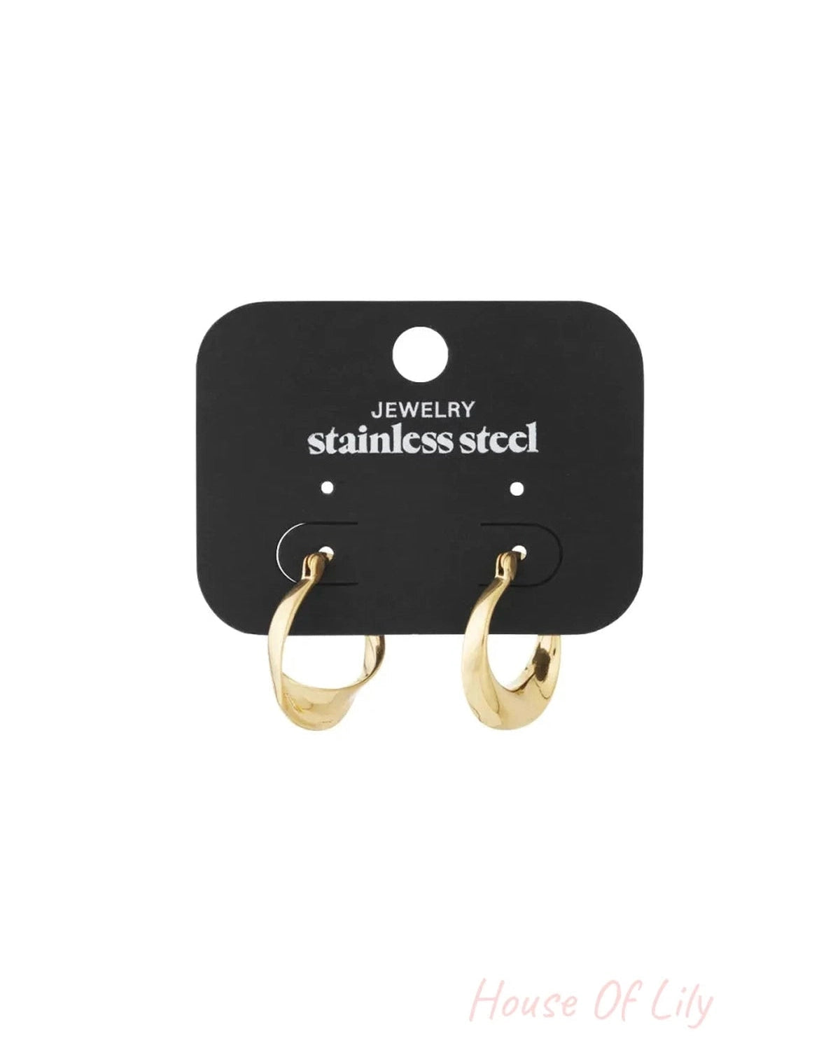 Gold-colored melted curve hoop earrings with a polished, organic twisted shape.
