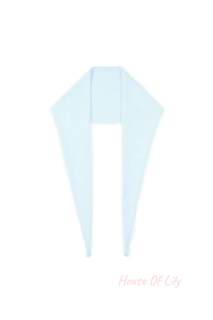Baby blue soft knit triangle scarf laid flat