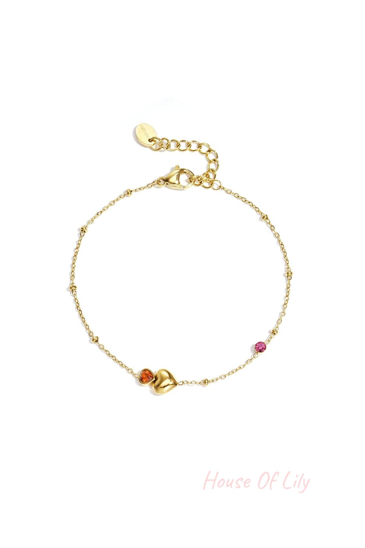 Bracelet with hearts, colored stones, and dots