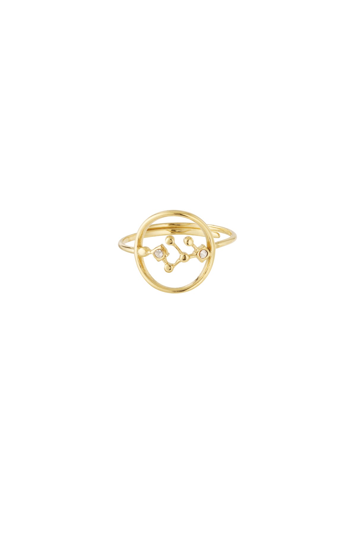 Gold-plated adjustable ring with constellation star pattern and rhinestone details