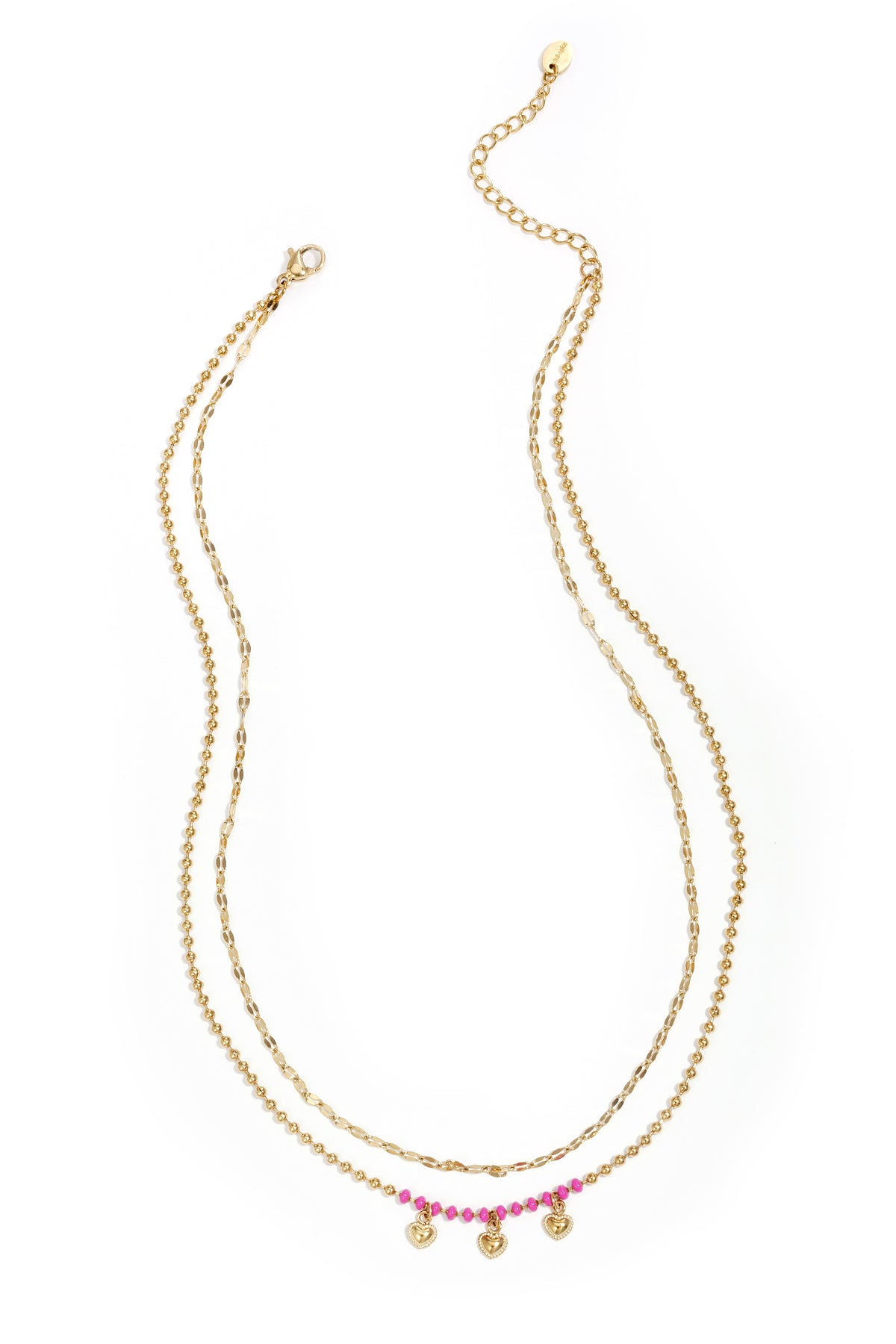 Layered necklaces with beads and hearts