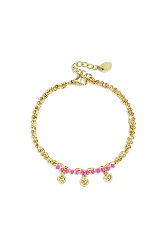 Double bracelet with beads and heart charms