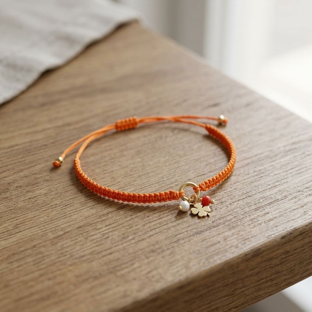 Close-up of the braided polyester texture on the Charm Party Stack bracelet, emphasizing its delicate weave and petite size.