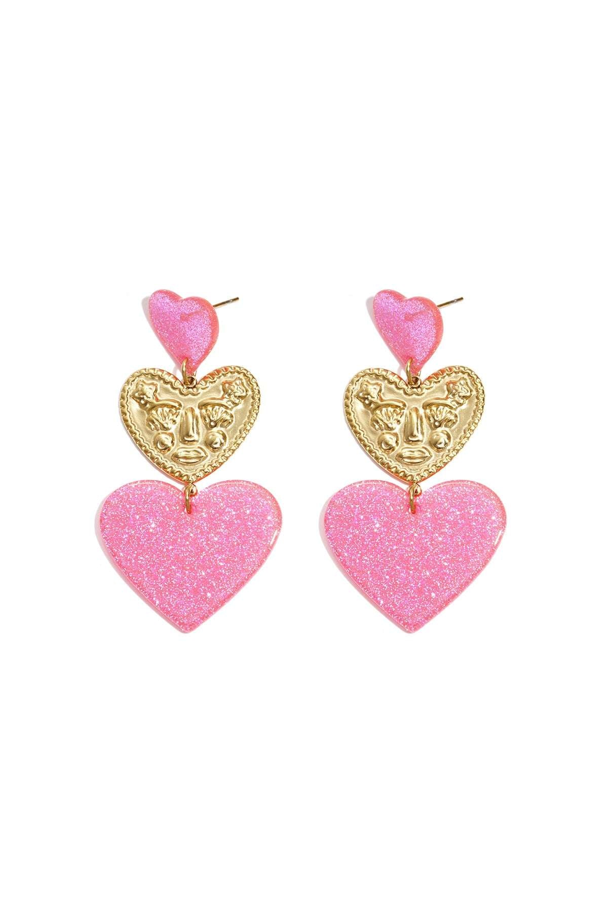 Statement earrings with glitter hearts