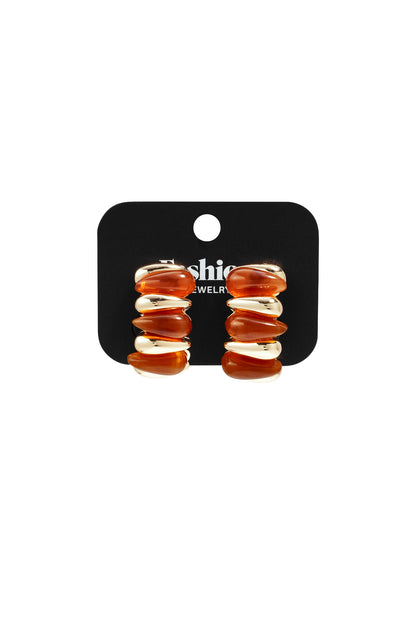Jelly Bubble Hoops featuring alternating gold-tone metallic and translucent amber resin beads in a chunky, stacked style.