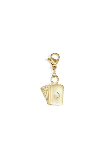 Gold playing cards charm with lobster clasp on white background