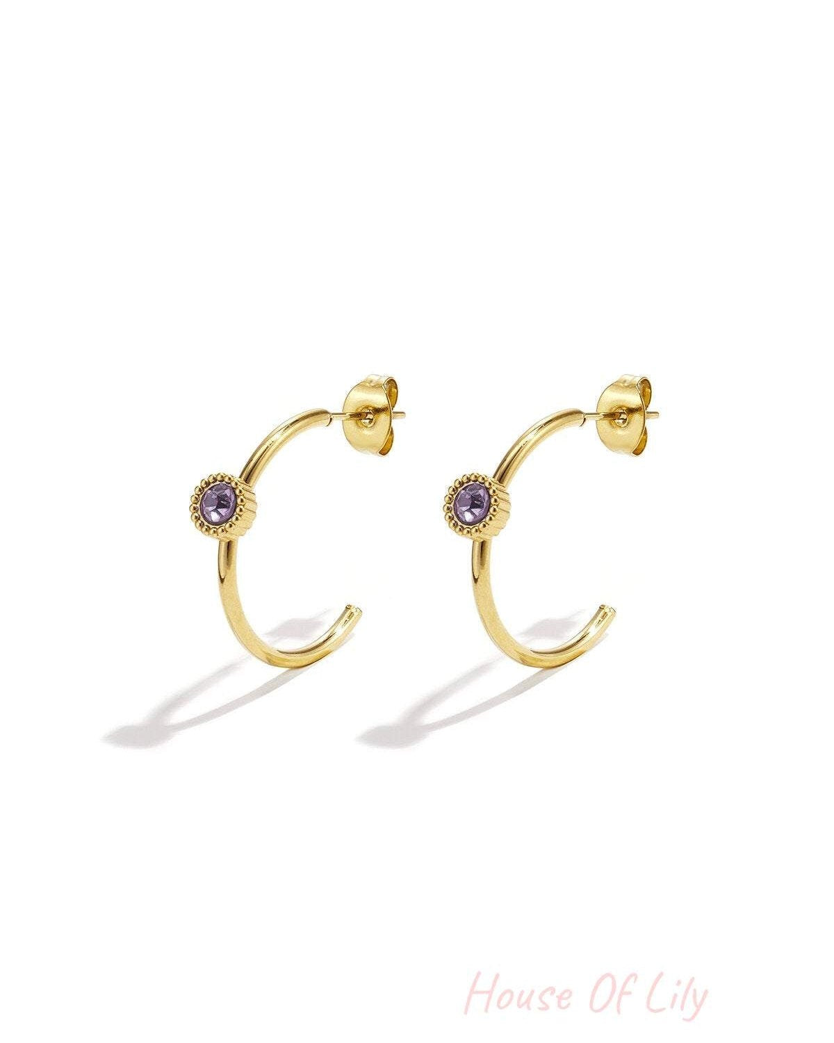 Hoop earrings with round stone